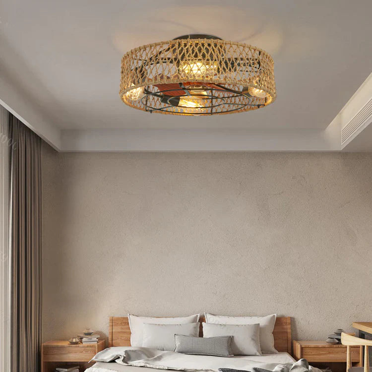 Bohemian Stijl Plafond Ventilatorlamp Houten Bladen