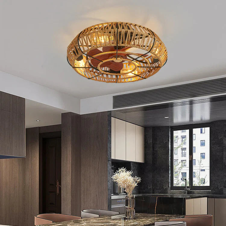 Bohemian Stijl Plafond Ventilatorlamp Houten Bladen