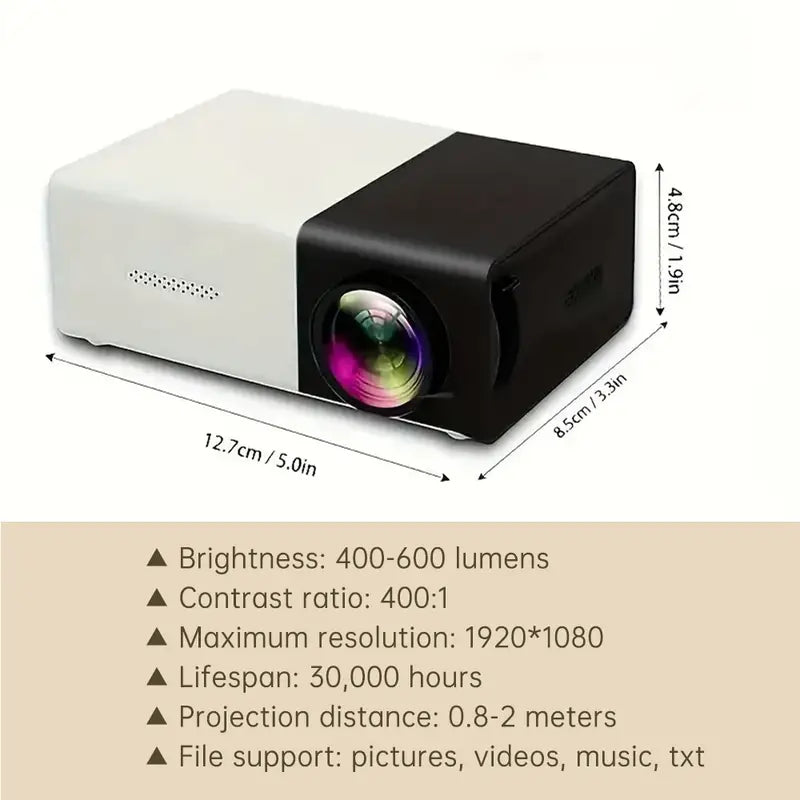 Compacte LED Mini Projector met Luidsprekers, Draagbaar voor Thuis en Op Reis