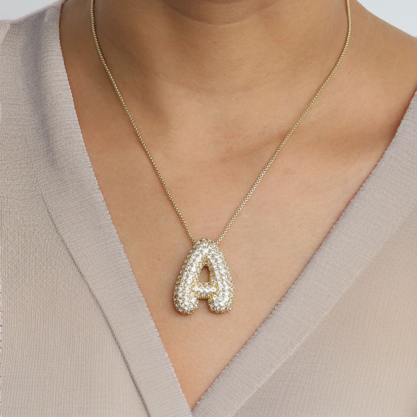 Glitter Diamant Initial Halsketting Zilver