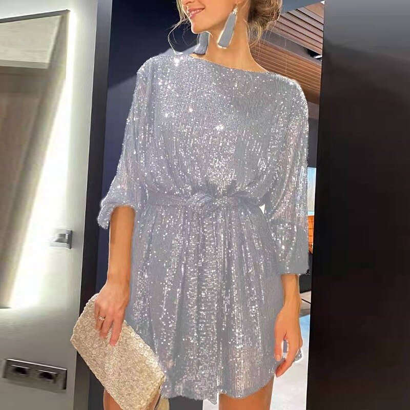 Feestelijke Glitter Mini Jurk Kort en Stijlvol