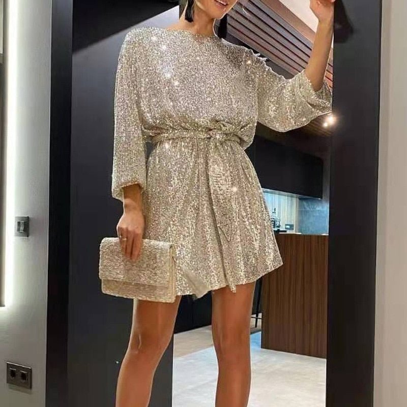 Feestelijke Glitter Mini Jurk Kort en Stijlvol - Velinix