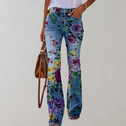Dames Broek Wijde Pijpen Hoge Taille Stretch Denim