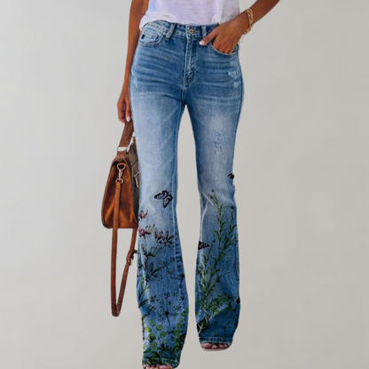 Dames Broek Wijde Pijpen Hoge Taille Stretch Denim