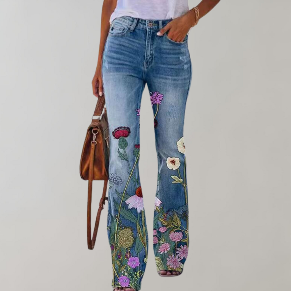Dames Broek Wijde Pijpen Hoge Taille Stretch Denim