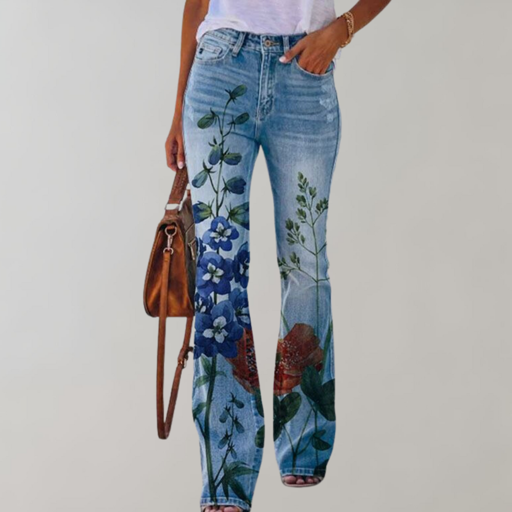 Dames Broek Wijde Pijpen Hoge Taille Stretch Denim