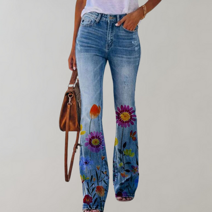 Dames Broek Wijde Pijpen Hoge Taille Stretch Denim - Velinix