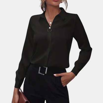 ElegancePro™ – Dames Blouse in Wit met Minimalistische Stijl en Comfort-1