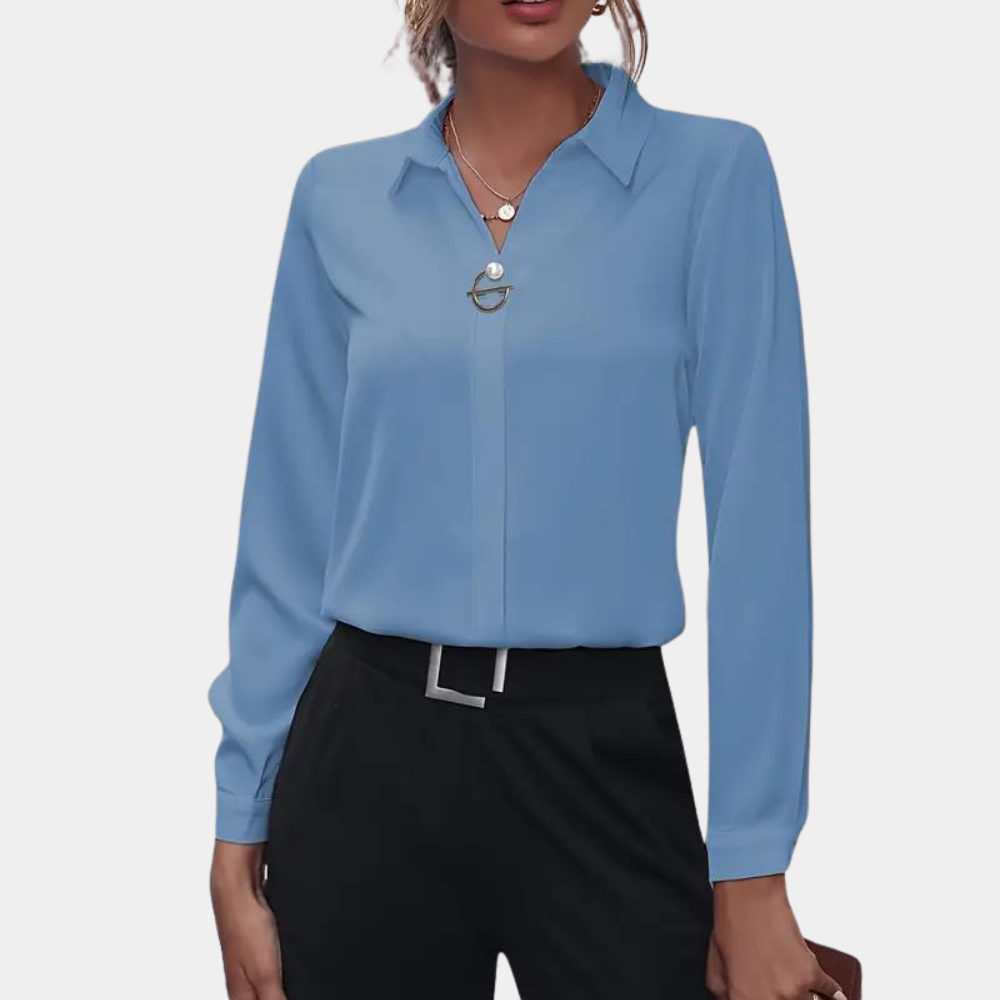 ElegancePro™ – Dames Blouse in Wit met Minimalistische Stijl en Comfort-6