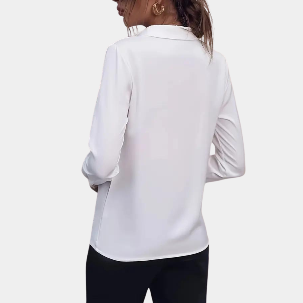 ElegancePro™ – Dames Blouse in Wit met Minimalistische Stijl en Comfort-3