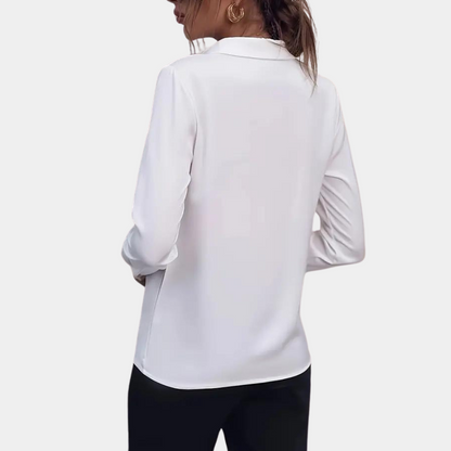 ElegancePro™ – Dames Blouse in Wit met Minimalistische Stijl en Comfort-3