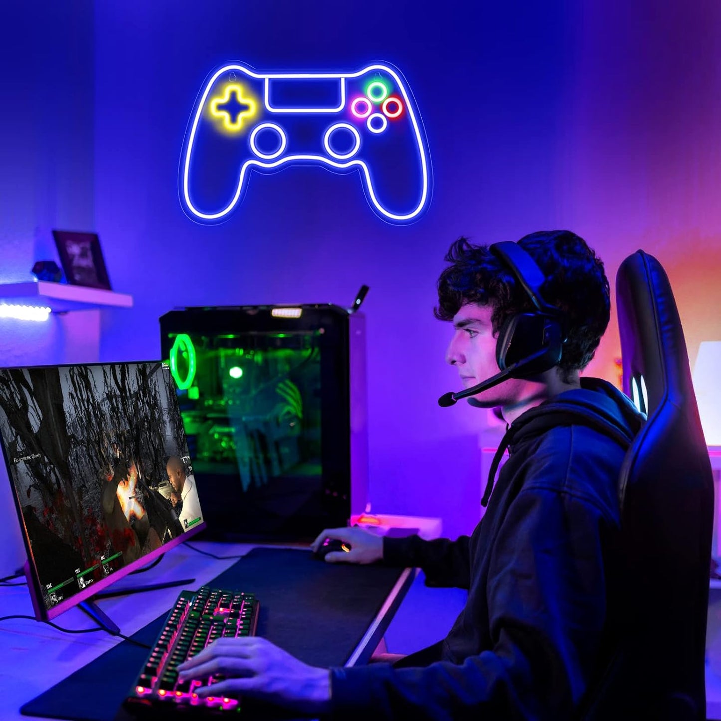 Gamer LED Neon Bord - Kleurrijk Canvas Decor voor Jongenskamer