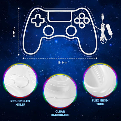 Gamer LED Neon Bord - Kleurrijk Canvas Decor voor Jongenskamer