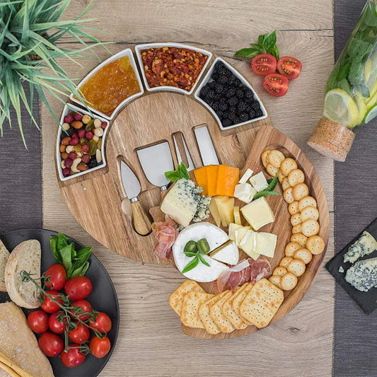 Houten Kaasplank met Messen en Schalen voor Charcuterie - Velinix