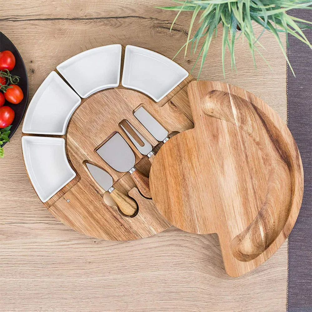 Houten Kaasplank met Messen en Schalen voor Charcuterie