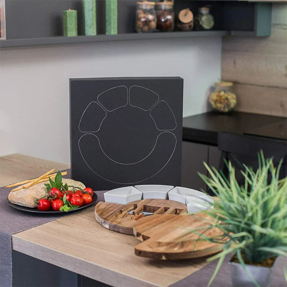 Houten Kaasplank met Messen en Schalen voor Charcuterie