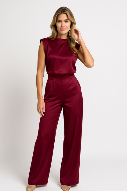 Dames Jumpsuit Satijn Look Open Rug Wijde Pijpen