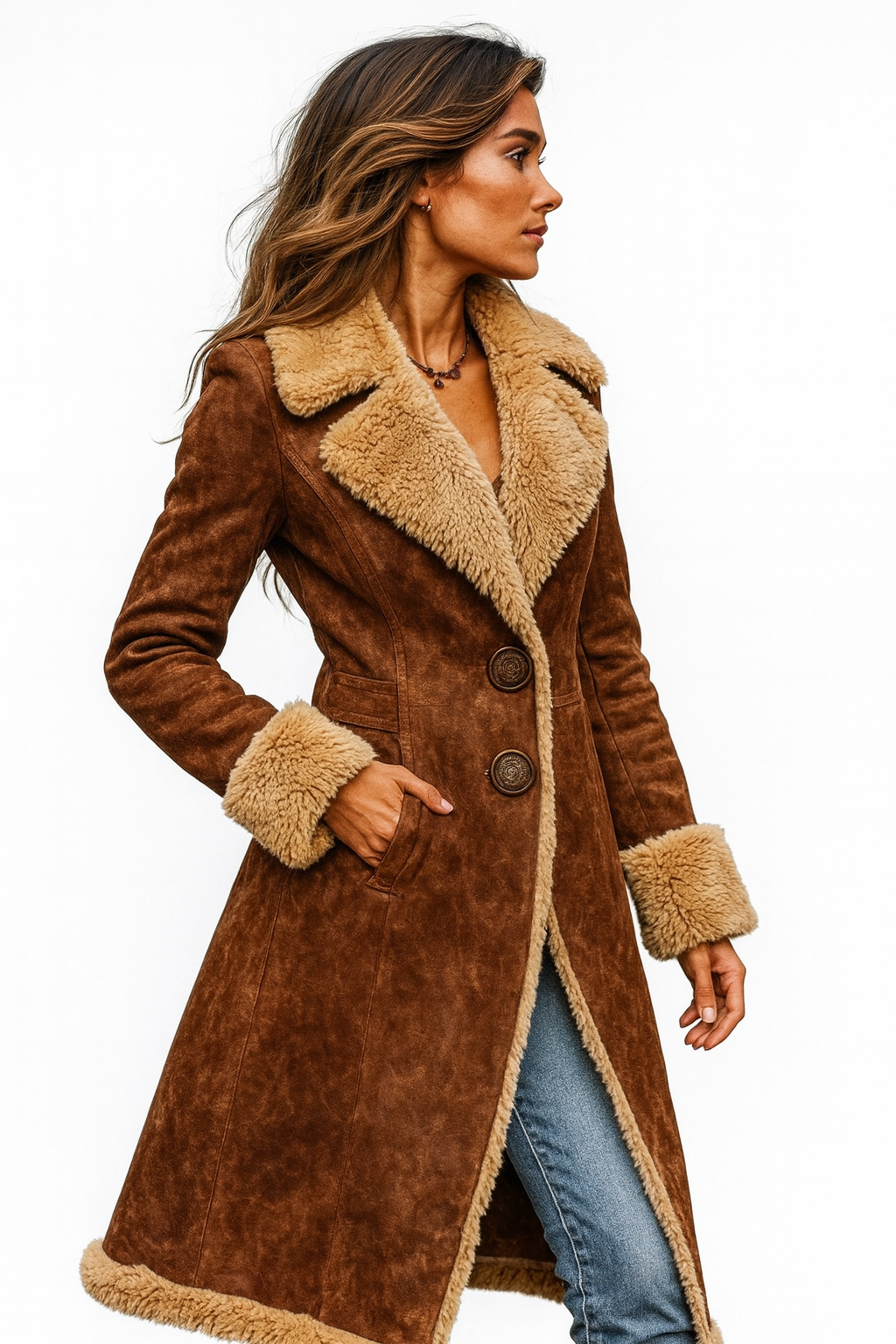 Damesjas Lange Vintage Stijl met Zachte Voering
