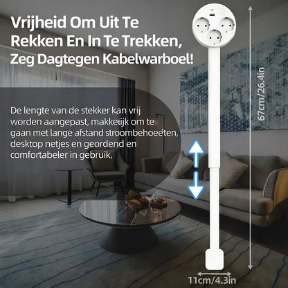 Uitschuifbaar Stopcontact met USB en 3 Stopcontacten