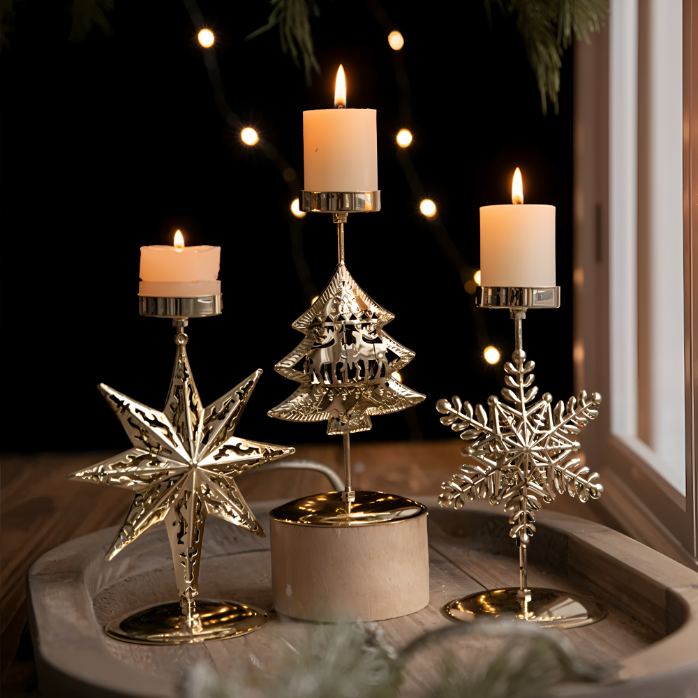 Kerstkaarsenhouder Goud Kleur Sfeervolle Tafeldecoratie