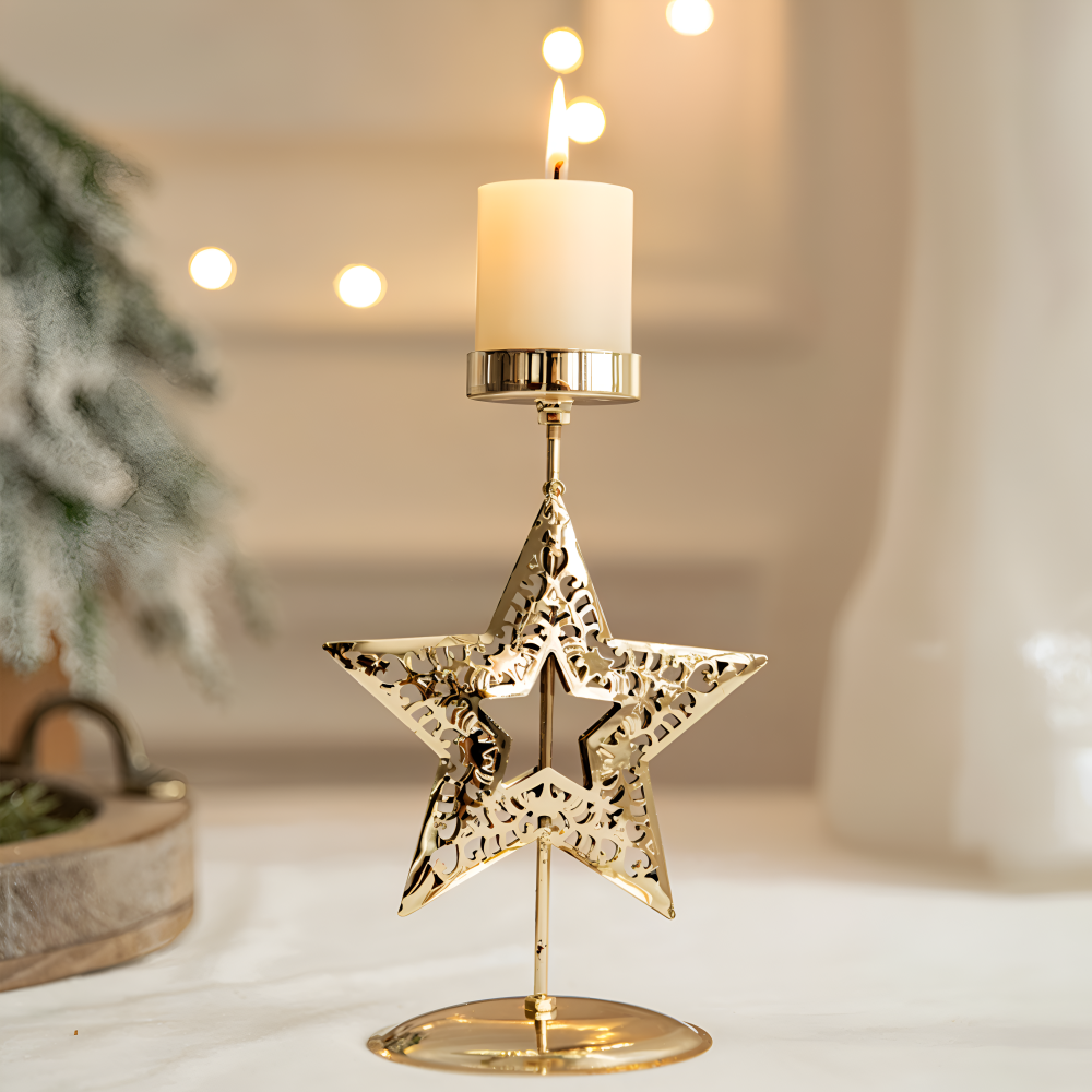 Kerstkaarsenhouder Goud Kleur Sfeervolle Tafeldecoratie
