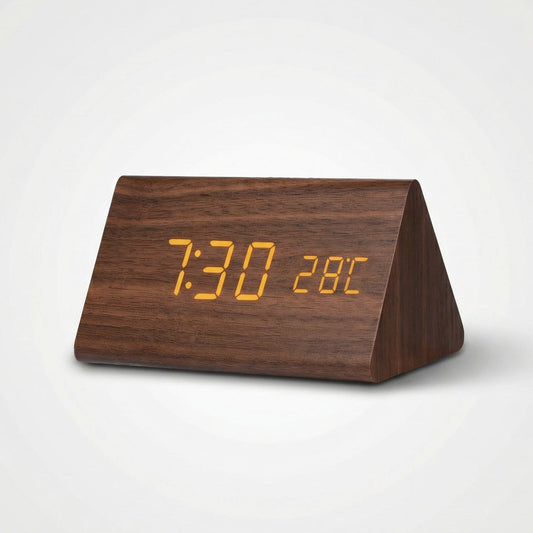 Houten LED Klok met Geluidsactivatie en Dimbare Helderheid - Velinix