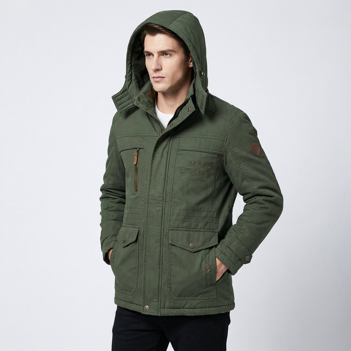 Heren Winterjas Parka Winddicht en Gewatteerd met Afneembare Capuchon