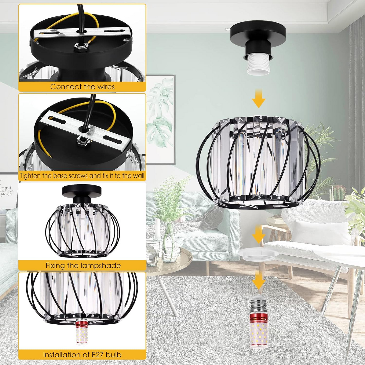 Scandinavische Plafondlamp Glas en Zwart Metaal Design