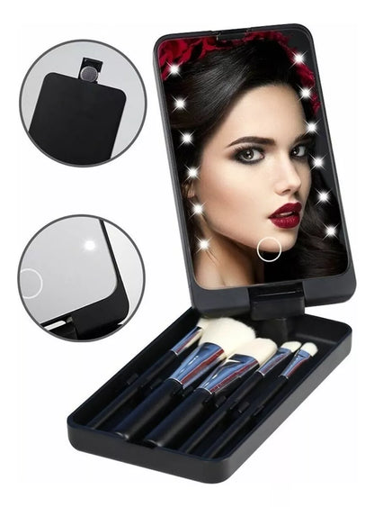 Make-up Set met LED Spiegel en Geboortebloem Kwasten