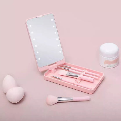 Make-up Set met LED Spiegel en Geboortebloem Kwasten