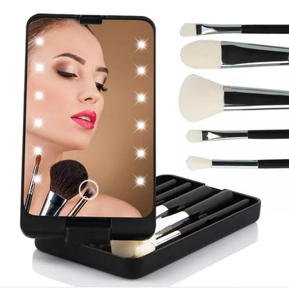 Make-up Set met LED Spiegel en Geboortebloem Kwasten