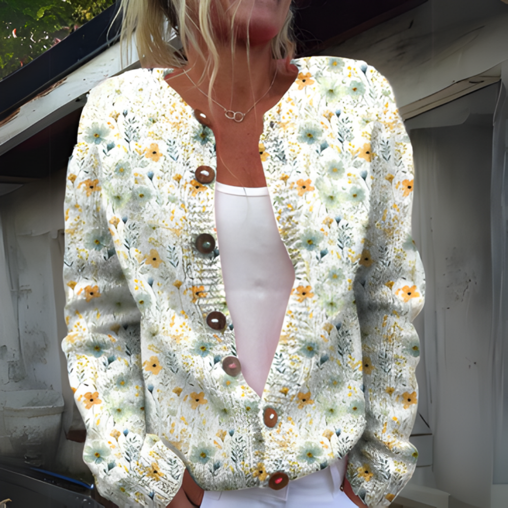 Dames Vest Warm Gebreid Bloemenprint Wintercollectie - Velinix