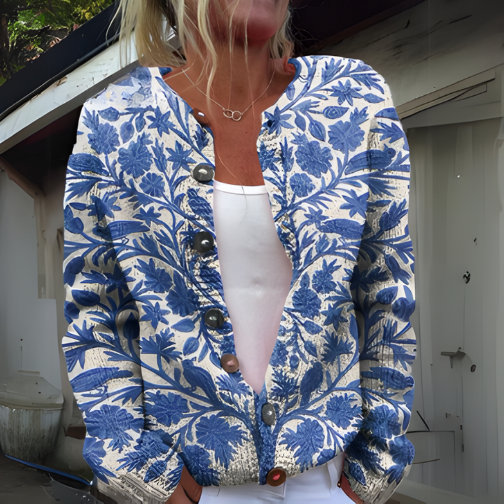 Dames Vest Warm Gebreid Bloemenprint Wintercollectie