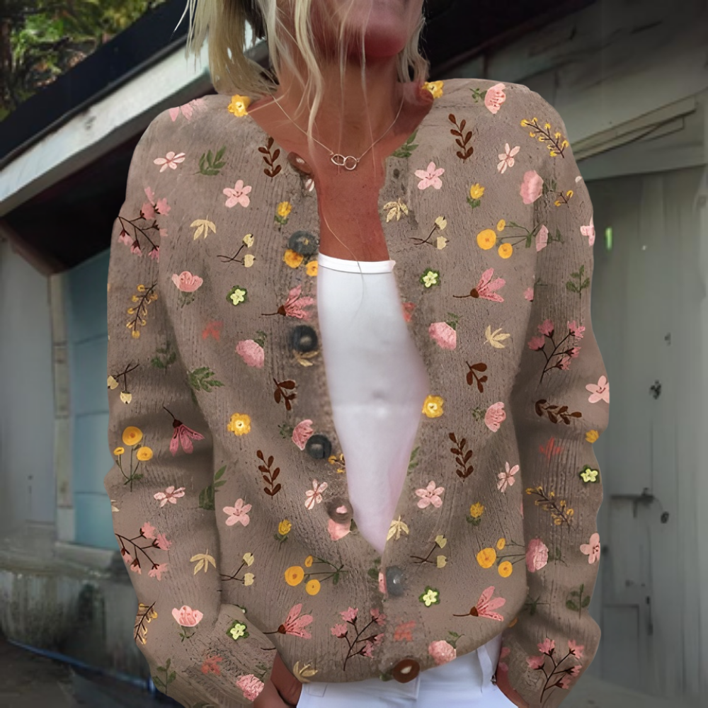 Dames Vest Warm Gebreid Bloemenprint Wintercollectie