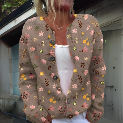 Dames Vest Warm Gebreid Bloemenprint Wintercollectie