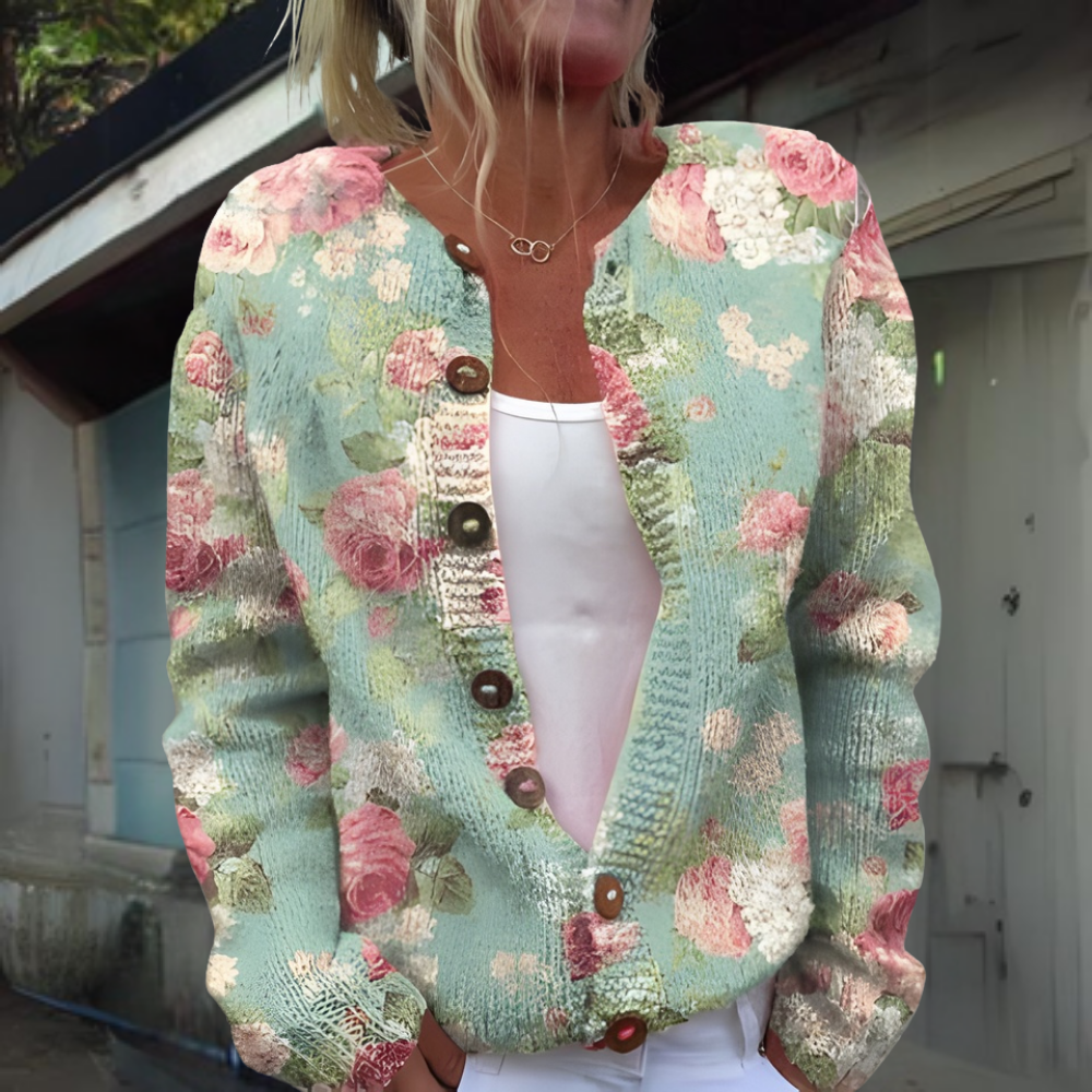 Dames Vest Warm Gebreid Bloemenprint Wintercollectie