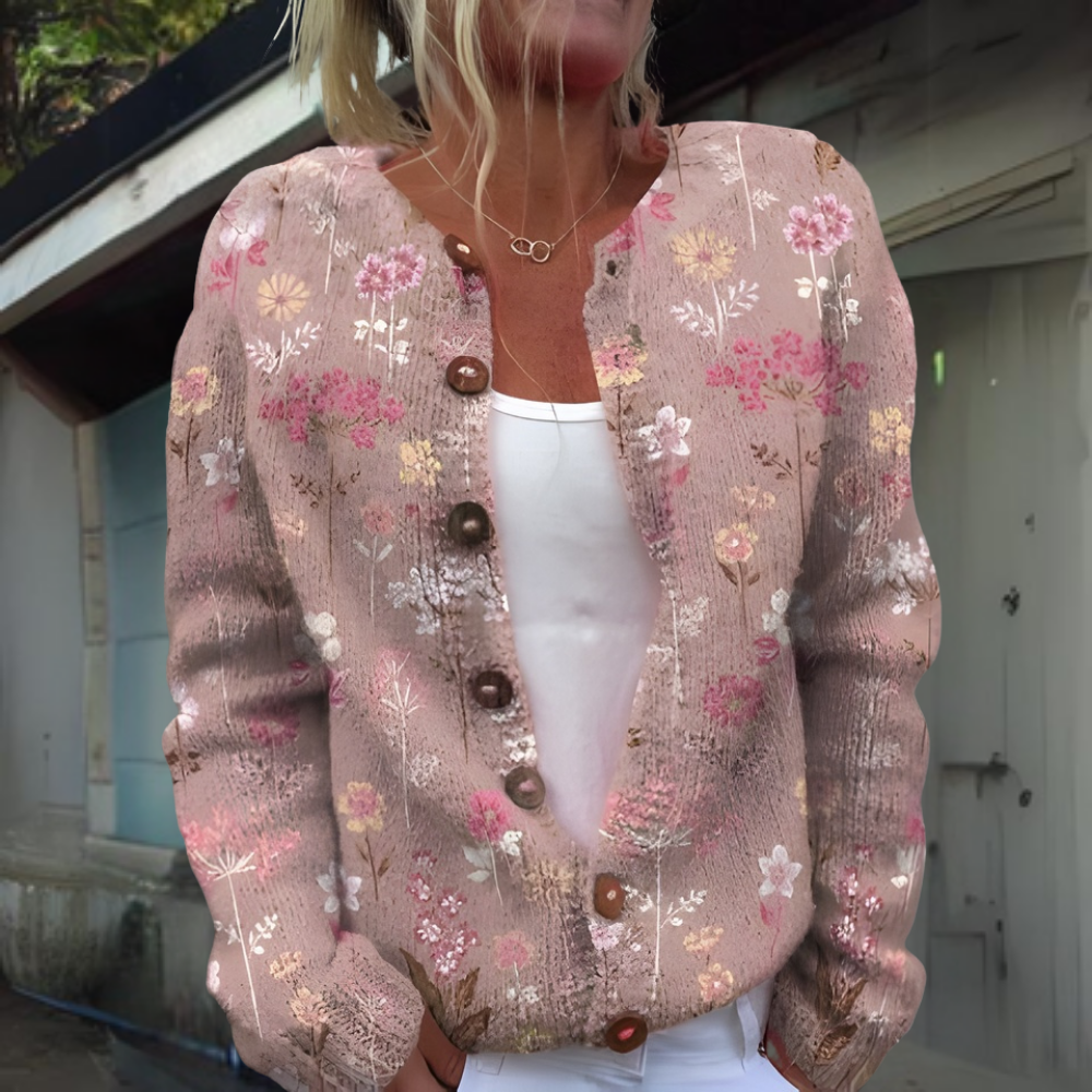 Dames Vest Warm Gebreid Bloemenprint Wintercollectie