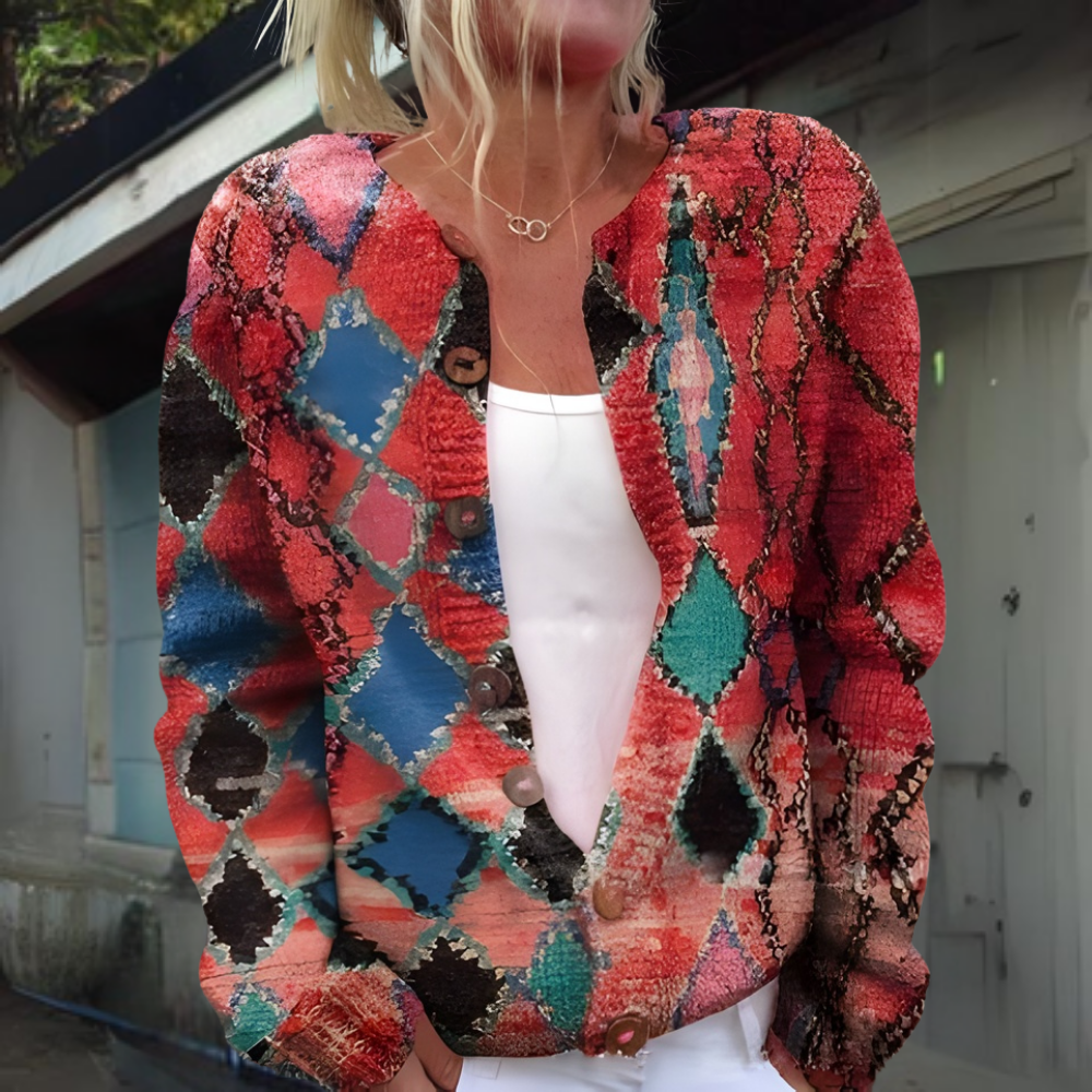 Dames Vest Warm Gebreid Bloemenprint Wintercollectie