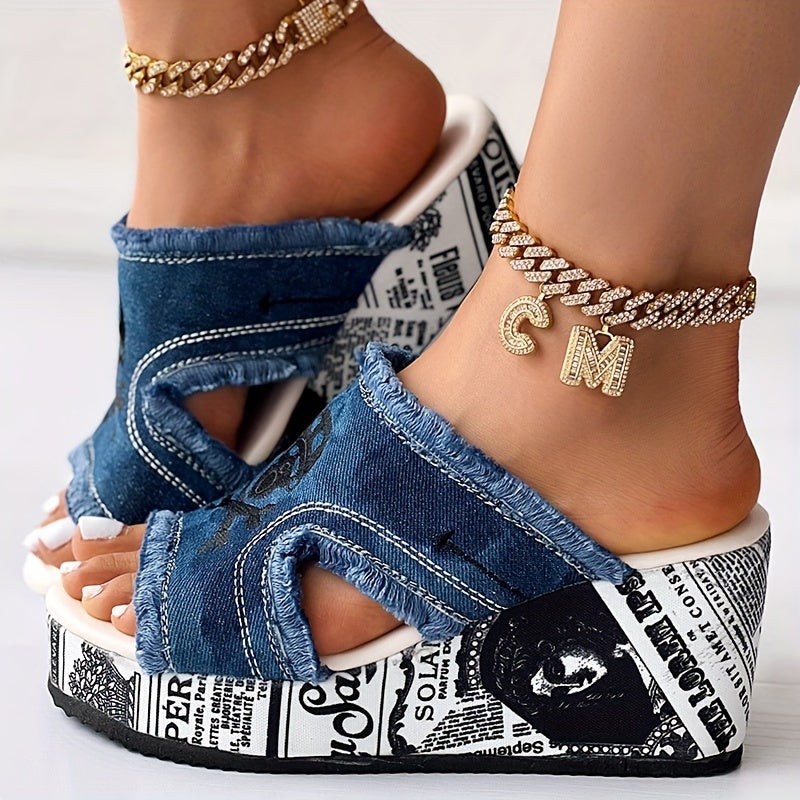 Denimawedge™ – Dames Sandalen Met Hak Trendy Denimlook & Comfortabele Pasvorm-5