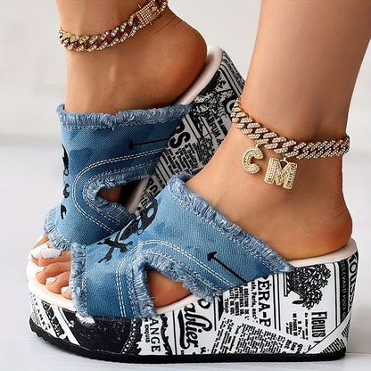 Denimawedge™ – Dames Sandalen Met Hak Trendy Denimlook & Comfortabele Pasvorm-1