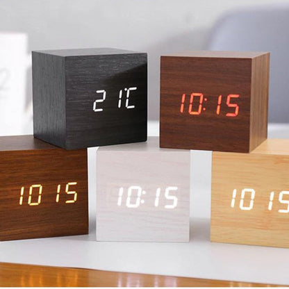 Digitale Wekker LED Houten Klok met Temperatuurweergave