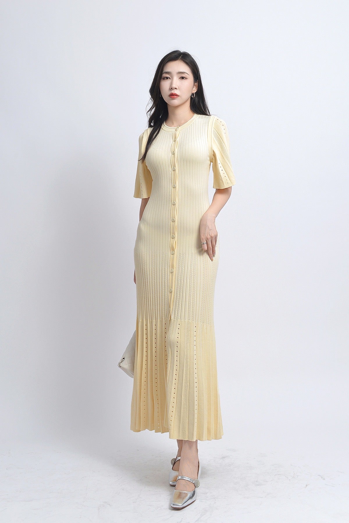 Dora™ – Dames Midi-Jurk Met Knoopsluiting, Comfortabele & Tijdloze Stijl