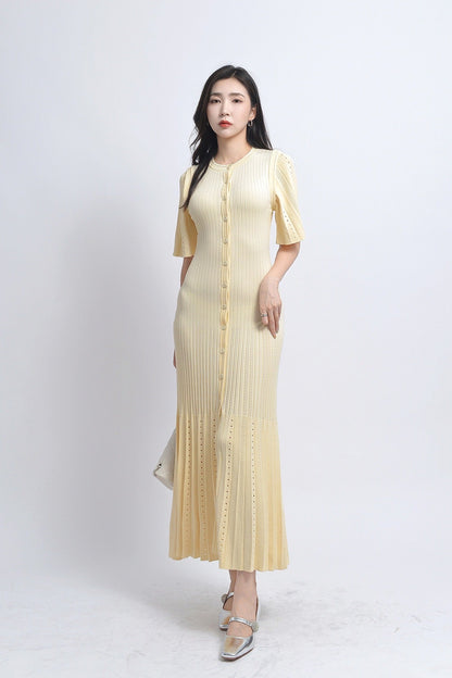Dora™ – Dames Midi-Jurk Met Knoopsluiting, Comfortabele & Tijdloze Stijl