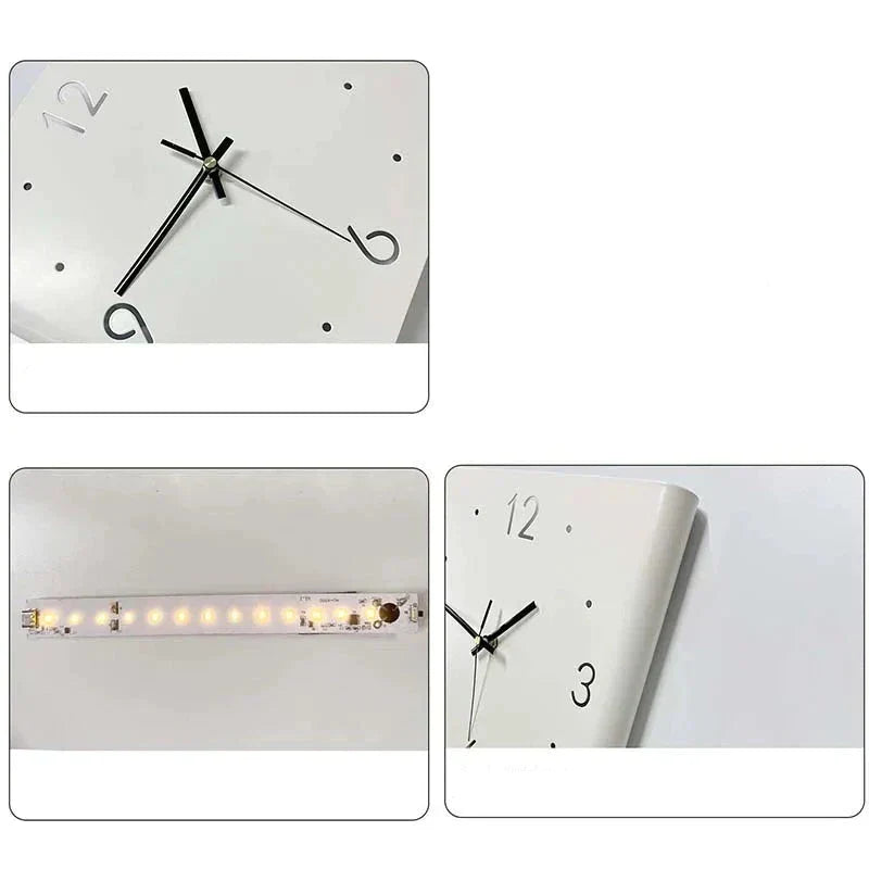 Vierkante Wandklok met Licht Modern Design Wit