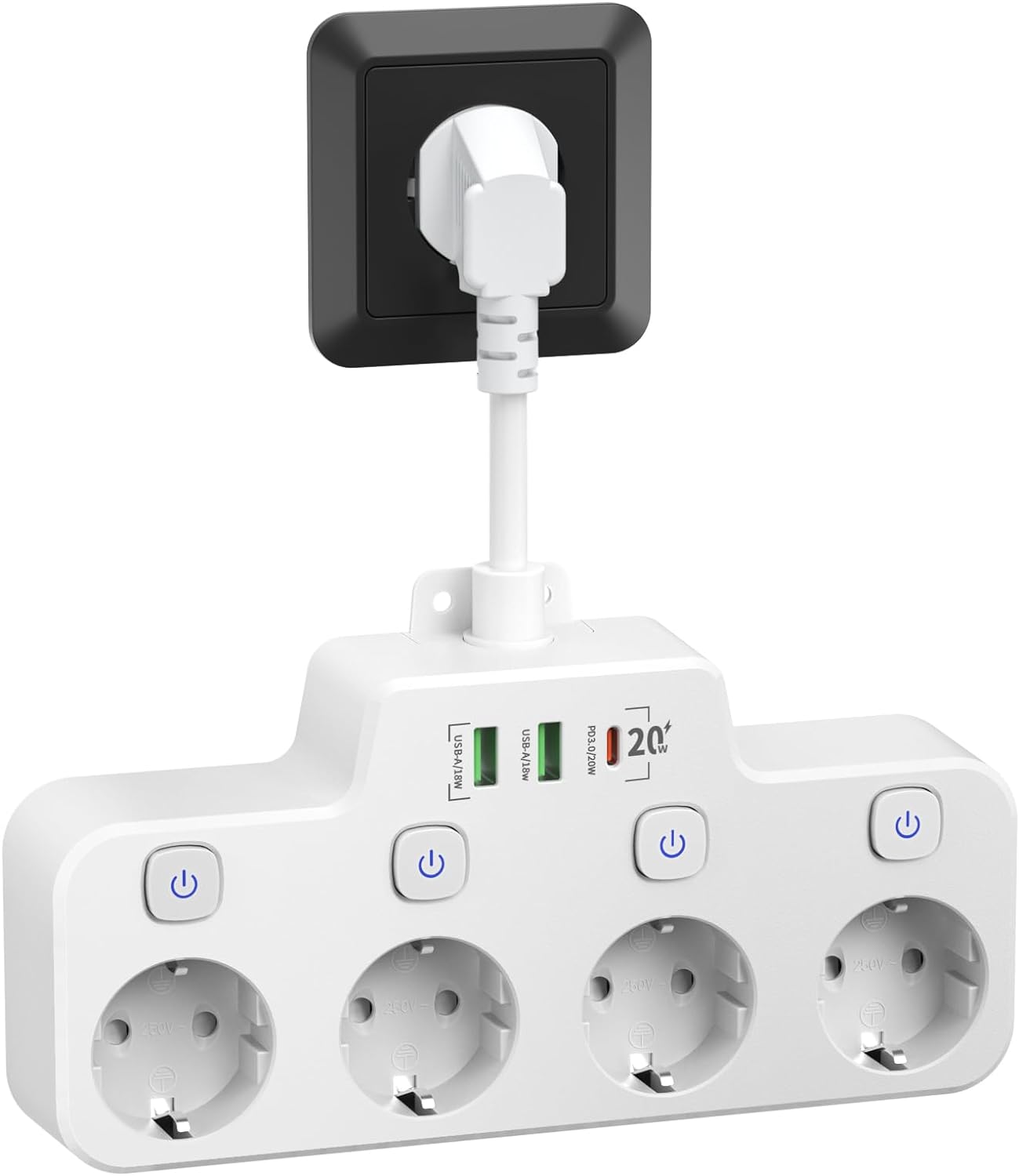 Wandstekkerdoos met 2 USB A en 1 USB C, Draaibaar en Schakelbaar - Velinix