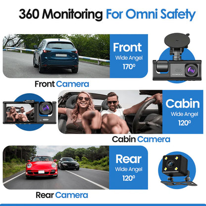 DriveEye - Autocamera met drievoudige lens en nachtzicht 6