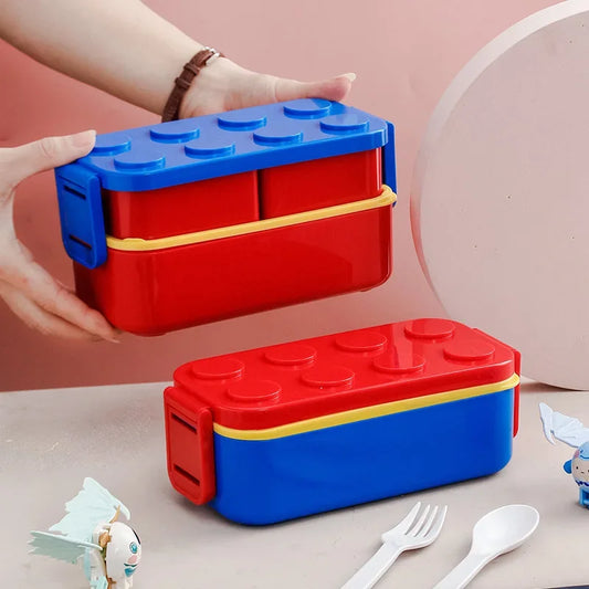 Lunchbox Dubbelwandig Met Bouwblok Design voor School en Werk - Velinix