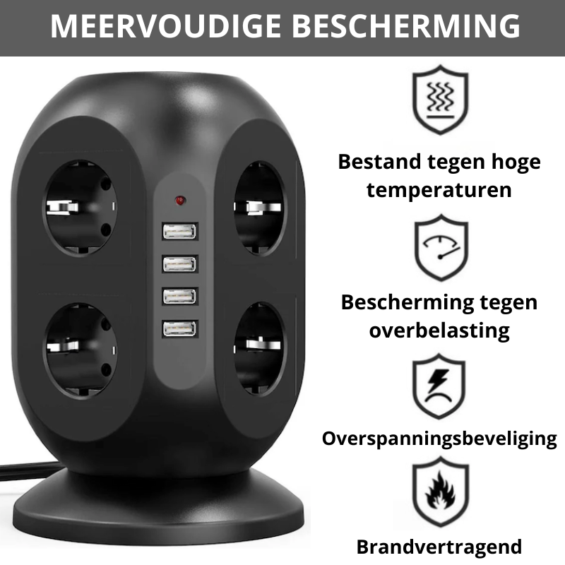 Dynabright™ Stekkertoren | 8 Stopcontacten & 4 USB-Poorten