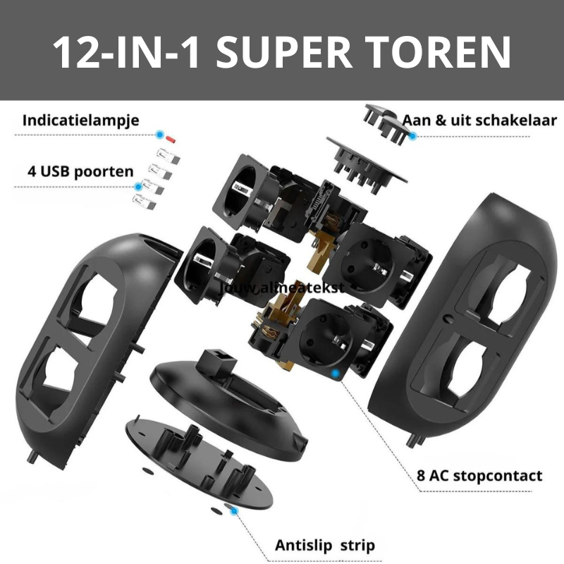 Dynabright™ Stekkertoren | 8 Stopcontacten & 4 USB-Poorten