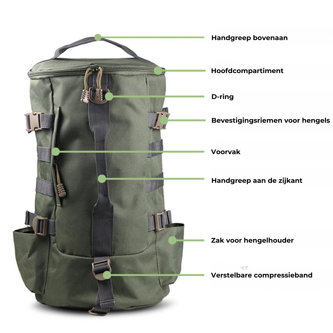 Visrugzak 45L - Waterdichte Rugzak voor Vissen met Hengelhouders